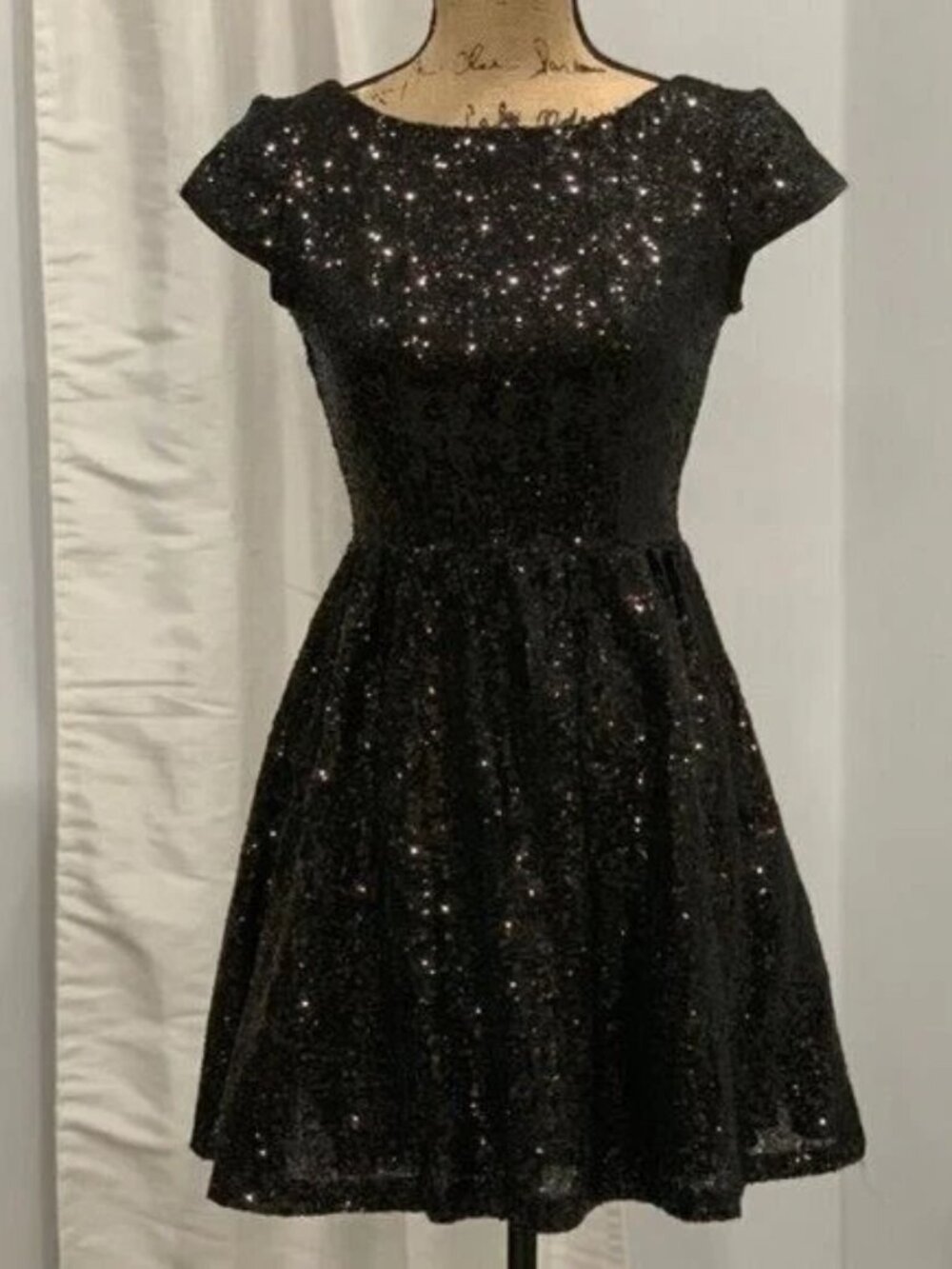 B Darlin sequined black dress with tulle size 3/4